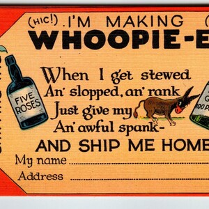Carte postale en lin avec étiquette d'expédition de l'âne, humour et alcool, carte postale cadeau unique sans affichage