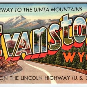 Carte postale Bonjour d'Evanston, Wyoming, grande lettre Curt Teich