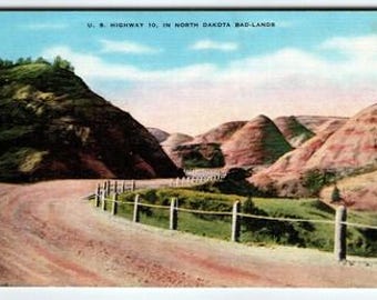 Vintage North Dakota Badlands U.S. Highway 10 Scenic Postcard