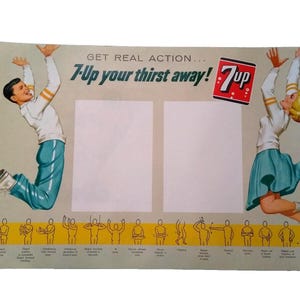 Portada de libro vintage de fútbol de 7 Up Soda de los años 50, póster deportivo sin usar, arte de 2 lados