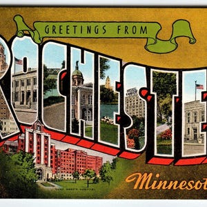 Greetings From Rochester Minnesota Grandes lettres pour cartes postales en lin EC Kropp