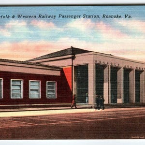 Carte postale Norfolk & Western Railway Station voyageurs Roanoke Virginie VA Linge de maison