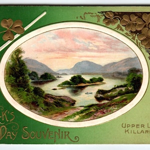 Carte postale de la Saint-Patrick Upper Lake Killarney John Winsch Retour Shamrocks Allemand