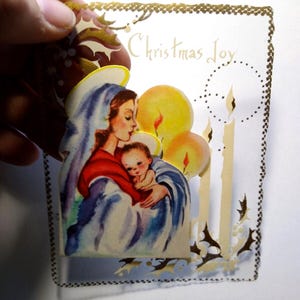 Carte de voeux religieuse de Noël, Sainte Mère, bébé Jésus, plastique transparent gaufré
