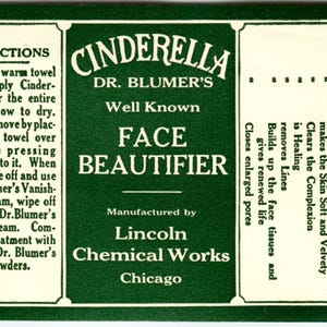 Cinderella Dr Blumer's Face Beautifier Product Label 1940's Original Chicago IL