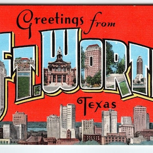 Carte postale en lin lettre grande lettre Ft Worth Texas Greetings From No Star Version Kropp