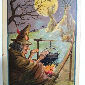 Carte postale d'Halloween, chaudron de sorcière, lune hantée Leubrie & Elkus 2231, cadeau unique antique