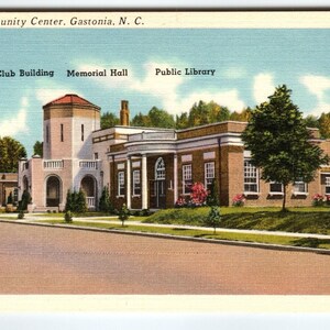 Carte postale vintage lin Gastonia Caroline du Nord, bibliothèque Memorial Hall du club des femmes