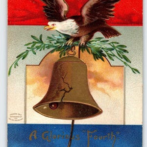 4. Juli Postkarte Adler Große Glocke Antike Geprägte Glorreiche Vierte Grüße