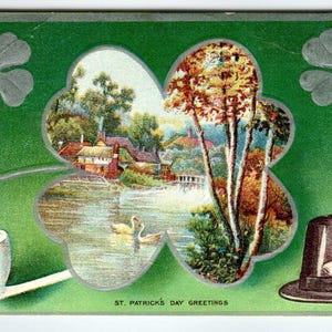 Carte postale de la Saint-Patrick Irish Hat Pipe Irlande trèfles trèfles oies AMP