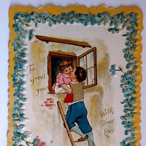 Carte postale ou carte de voeux de la Saint-Valentin, bordures découpées, poème romantique au dos, cadeau unique inutilisé