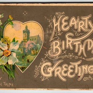 Herzliche Grüße zum Geburtstag Postkarte Blumen Kirche Herz 1911 United Art Germany Einzigartiges Geschenk