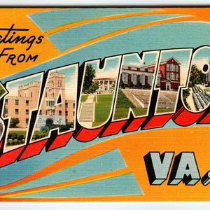 Carte postale vintage des années 40, grande lettre, lettre de Staunton, Virginie
