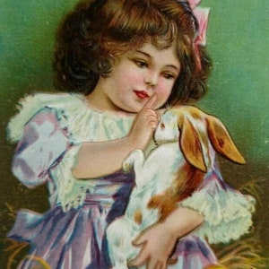 Antike Ostergrußpostkarte, Hasenmädchen, Pastelleier, Winsch-Rückseite, Rom, NY 1908, einzigartiges Geschenk