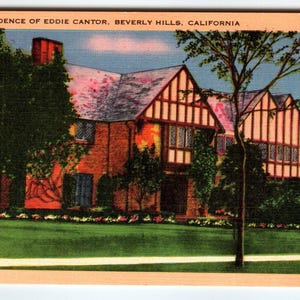 Maison d'Eddie Cantor Chanteur Acteur Beverly Hills Californie Carte postale en lin années 40