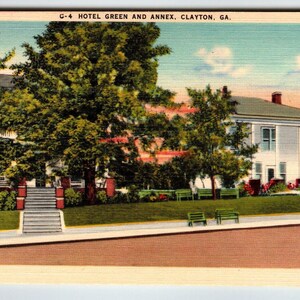 Carte postale de l'hôtel Green And Annex Clayton Georgia, cadeau unique vintage de construction en lin non arrimé