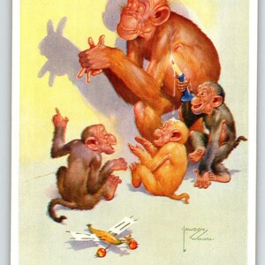May include: A vintage illustration titled "Gran'Pop's Shadow Show" depicting monkeys, one holding a candle, creating a rabbit shadow. A toy aeroplane is at the bottom. The artwork uses warm colours.