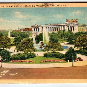 Carte postale en lin de la bibliothèque publique Logan Circle de Philadelphie, Pennsylvanie Curt Teich