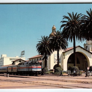 Railroad Postcard Locomotive Santa Fe Amtrak 229 Train Railway Chrome San Diego