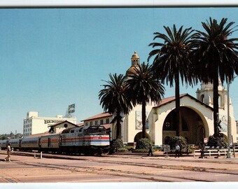 Railroad Postcard Locomotive Santa Fe Amtrak 229 Train Railway Chrome San Diego