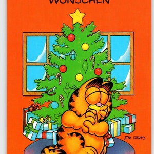 Garfield Deutsche Postkarte Weihnachten Jim Delius Comic Tabbykatze 1978 Tannenbaum