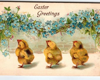 Ostergrüße Postkarte Lila Geprägte Blume Baby Küken 302 Deutschland 1908