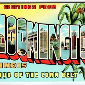 Carte postale de grande taille Illinois Greetings From Bloomington Linen Curt Teich
