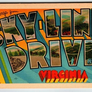 Carte postale en lin, lettre grande lettre, Virginia, Greetings From Sky Line Drive, Virginie, sans affectation