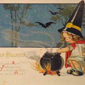 Halloween Fantasy Carte postale sorcière Chauves-souris chat Gottschalk Dreyfuss & Davis 2696 Cadeau unique
