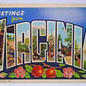 Carte postale en lin, grande lettre, Greetings From Virginia, Curt Teich, État inutilisé, cadeau unique