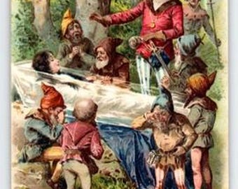 Vintage Little Snow White & Seven Dwarfs Raphael Tuck Postcard 1900s