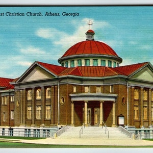 Carte postale de la première église chrétienne d'Athènes en Géorgie, cadeau unique de construction en lin vintage non postée