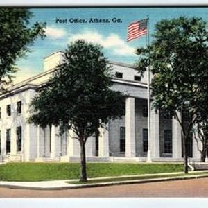 Vintage Linen Postcard Post Office Athens Georgia Classic City 1940s