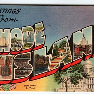Cartes postales de grande taille, grandes lettres, Greetings From Rhode Island inutilisé Tichnor Bros