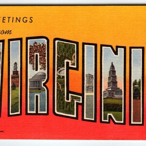 Carte postale originale Curt Teich, grande lettre, Curt Teich, Virginia, Années 1940, Grande lettre