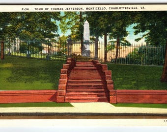 Vintage Linen Postcard Tomb of Thomas Jefferson Monticello VA