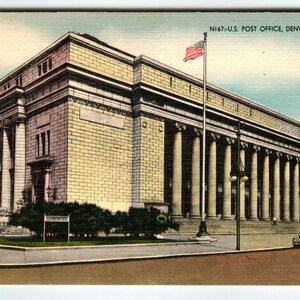 US Post Office Building Denver Colorado Carte postale en lin vintage Carte postale inutilisée