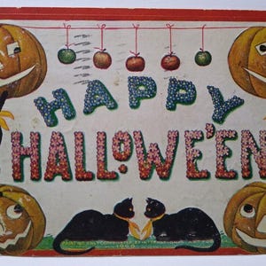 Carte postale d'Halloween Chats Pommes JOL Citrouilles 1909 International Arts vintage Cadeau unique