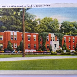 Togus Maine Nurses Home Veterans Administration Building Carte postale en lin inutilisée Cadeau unique