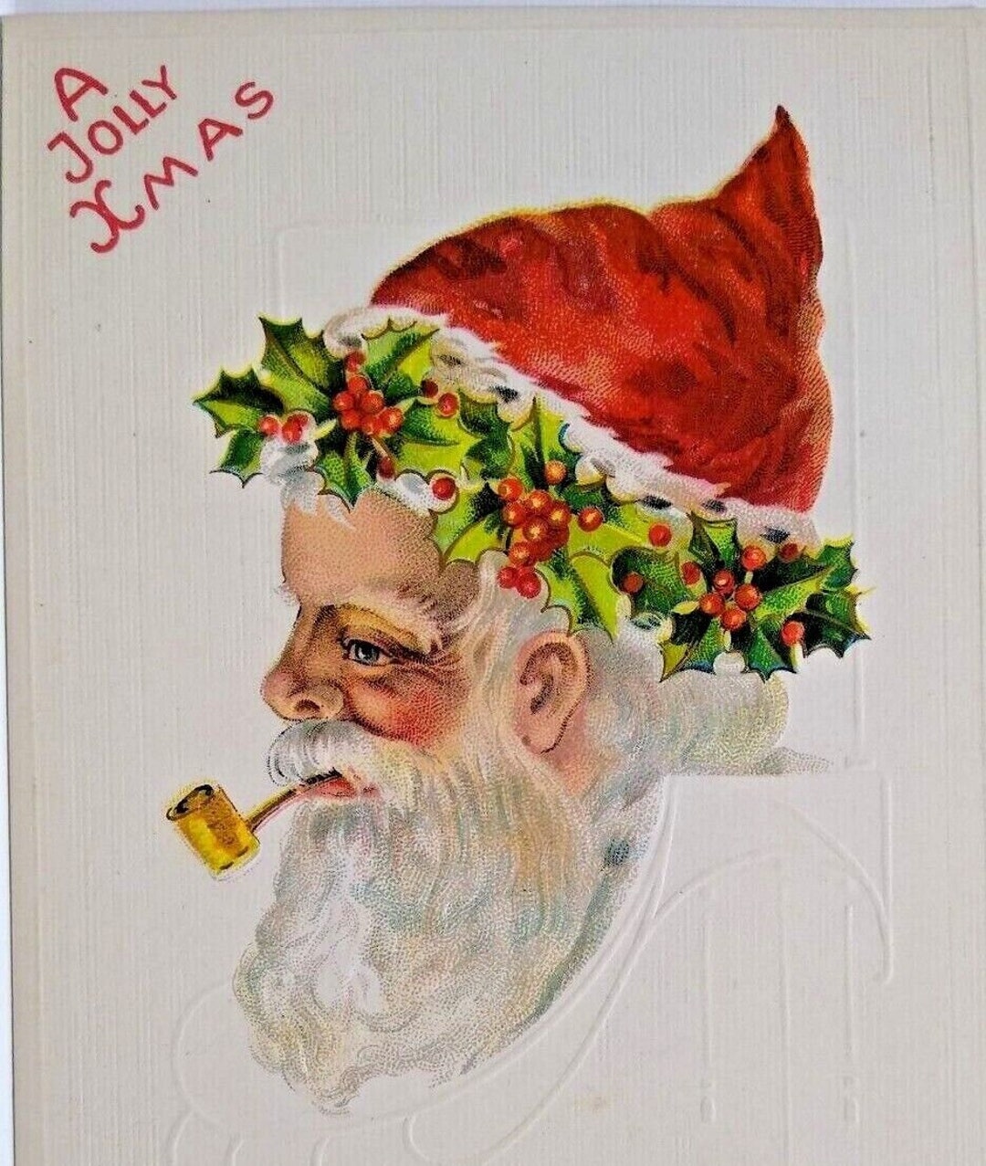 Santa Claus Christmas Postcard 1913 Smoking Corn Cob Pipe Etsy