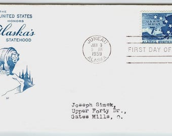 スコット #C49 1959 アラスカ州昇格 7セント航空郵便初日カバー FDC ポーラーベア