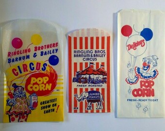 Ringling Brothers Barnum & Bailey Circus Clown Popcorn And Peanut Bags 1940s Lot 3 Unique Gift