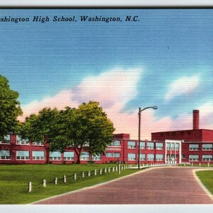 Washington High School Building Carte postale en lin de Caroline du Nord non utilisé Cadeau unique