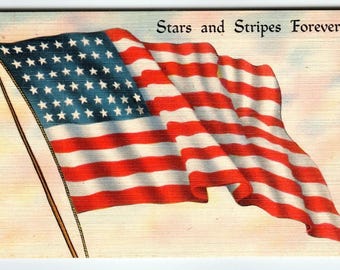 Vintage Stars and Stripes Forever Linen Postcard by Asheville Post Card Co.