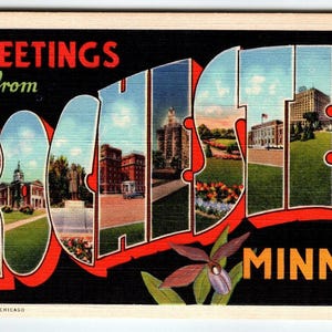 Greetings From Rochester Minnesota Großbrief Stadt Postkarte Leinen Curt Teich