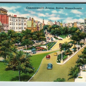 Carte postale Commonwealth Avenue, Boston, Massachusetts, Linge de parking, voitures anciennes, cadeau unique