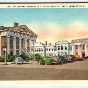 Vintage Newberry South Carolina The Square and Old Court House PostcardLinen