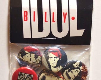 Billy Idol Lot Of 5 Badges Pinback Buttons Original New Wave Punk Rock Vintage Unique Gift