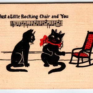 Schwarze Katzen Kätzchen Postkarte Just A Little Rocking Chair And You 1909 Musik Noten Einzigartiges Geschenk