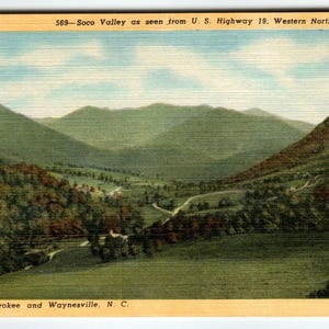 Carte postale en lin vintage 569 Soco Valley États-Unis Hwy 19 Cherokee Waynesville NC CT